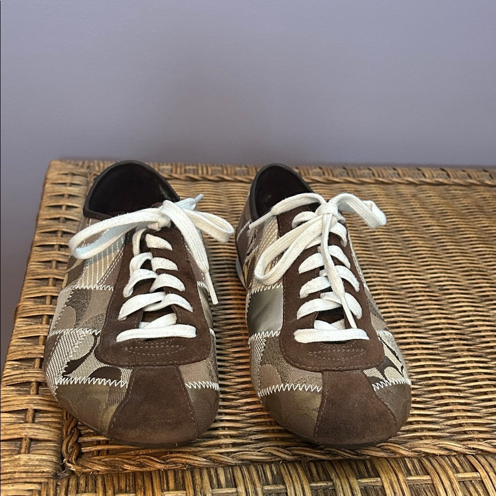 Coach Brown and Cream Women's Suede Sneakers